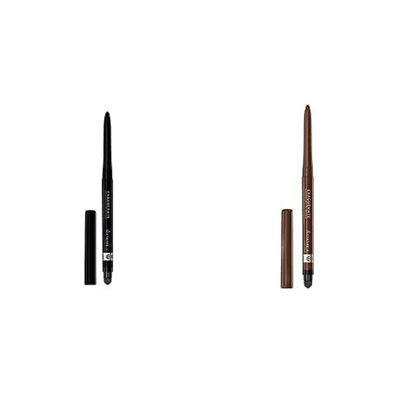 Rimmel Exaggerate Eye Definer, Noir, Pack of 1, Waterproof Long Lasting Easy Twist Up Self-Sharpening Eye Color Pencil & Rimmel Exaggerate Waterproof Eye Definer, 212 Rich Brown, Pack of 1