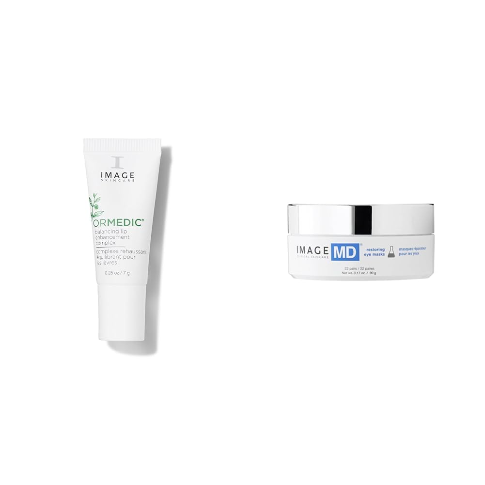 Sparkle & Glow IMAGE Skincare Gift Set - ORMEDIC pH Balancing Lip Enhancement Complex + IMAGE Skincare, IMAGE MD Restoring Eye Masks, 22 Count