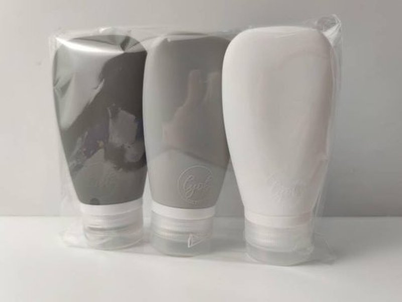 LYOB Travel Bottles for Toiletries, TSA Approved 3oz Leak Proof Silicone Refillable Squeeze Travel Size Containers BPA Free for Cleansers, Lotions, Shampoo 3-pk (Black-Gray-White)
