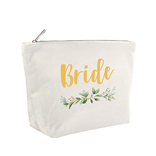 ELEGANTPARK Bride Gifts Bride Makeup Bag Wedding Bachelorette Party Cosmetic Bag Bridal Shower Gifts Canvas Gold Script