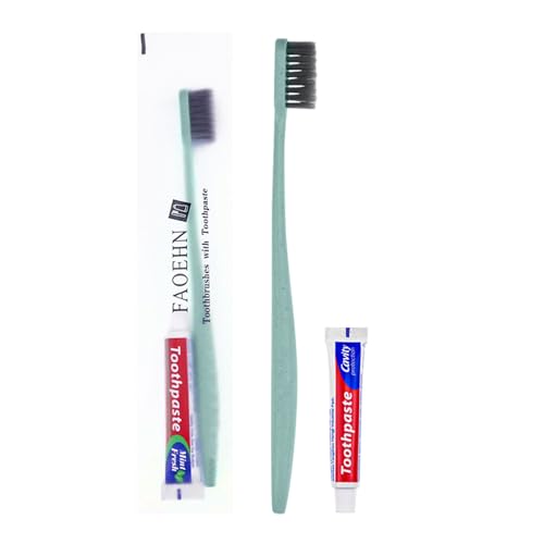 FAOEHN Disposable Toothbrushes with Toothpaste Pack of 30,Straw Green Toothbrush in Bulk with 10g Toothpaste Individually Wrapped Disposable Travel Toothbrushes Kit for Homeless,Airbnb,Hotel,Charity