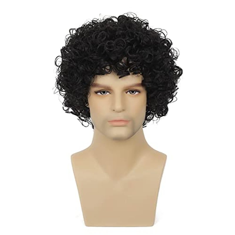 Dai Cloud Curly Wig Men Afro Wig Short Black Rocker Party Wig 70s 80s Fluffy Synthetic Daily Cosplay Halloween Hair Wig for Male Guys (Black)