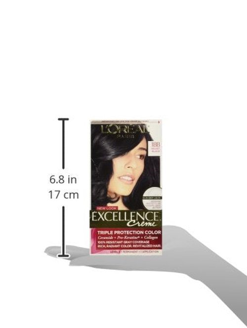 L'Oreal Paris Excellence Creme Permanent Hair Color, 1BB Velvet Black, 100 percent Gray Coverage Hair Dye, Pack of 1