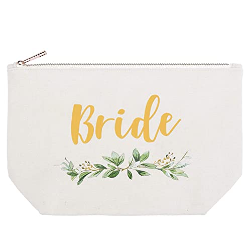 ELEGANTPARK Bride Gifts Bride Makeup Bag Wedding Bachelorette Party Cosmetic Bag Bridal Shower Gifts Canvas Gold Script