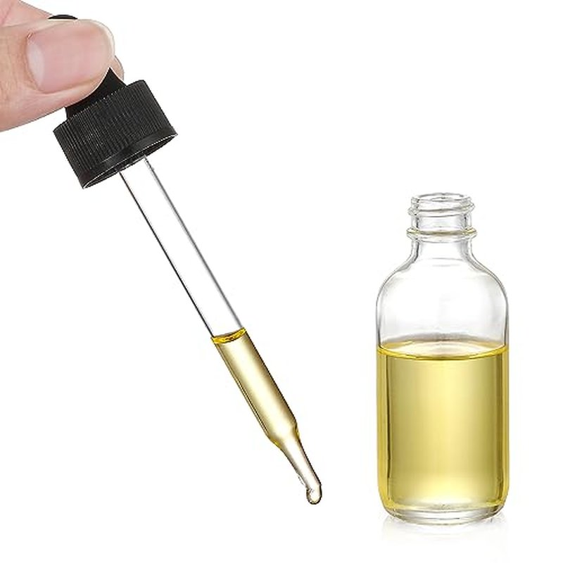 Set of 4, 1 oz Clear Eye Dropper Bottles with 1 Stainless Steel Funnels & 4 Labels - Black Caps 30ml Thick Glass Tincture Bottles - Leakproof Essential Oils Bottles for Health, Personal Care & Beauty
