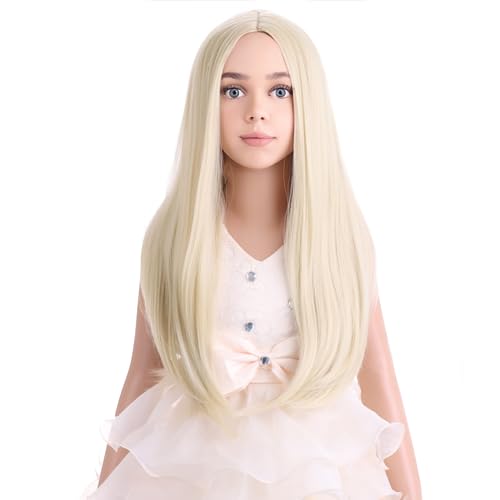 PATTNIUM Kids Blonde Wig Long Straight Wig Girls Wig Blonde Child Wig Heat Resistant Synthetic Wig with Wig Cap (Blonde)