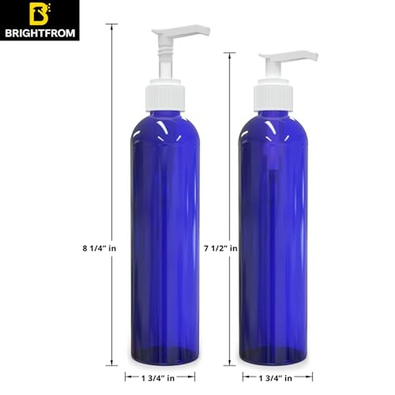BRIGHTFROM Empty Lotion Pump Bottles, 8 Oz BPA-Free Refillable Plastic Containers, PETE1 Cobalt-Blue, Great for - Soap, Shampoo, Lotions, Liquid Body Soap, Creams and Massage Oil's (Pack of 2)