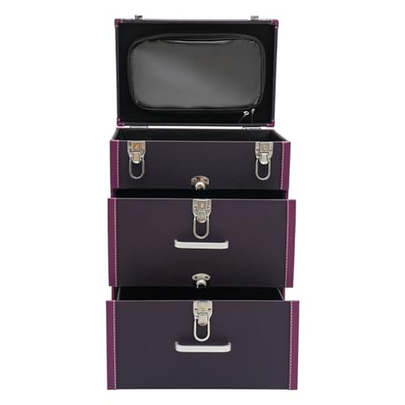 PalaUha Rolling Makeup Train Case Professional Cosmetic Organizer Trolley with Drawers Compartment Nail Case Wheeled Manicure Pedicure Storage Case for Hair Stylists Makeup Artists (Purple & Silver)