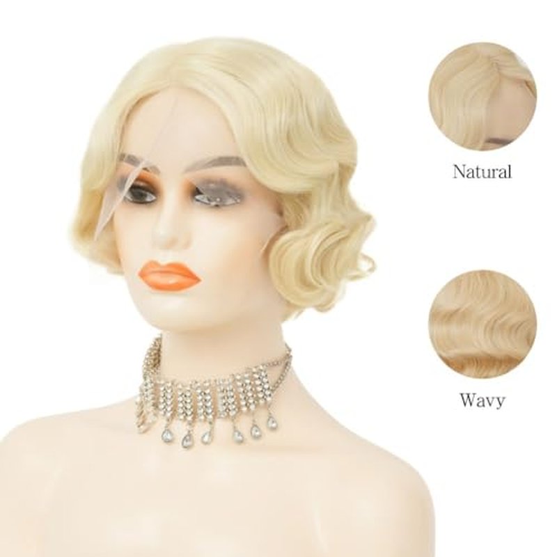 Siudus Blonde Lace Front Finger Wave Wig for Women Short 1920s Curly Wig Natural Synthetic Heat Resistant Fibre Hiar for Cosplay Daily Use