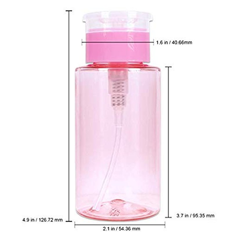 7oz Pink Push Down Pump Dispenser Empty Refillerble Bottle with Flip Top Cap - for Nail Polish, Travel, Cosmetics Packaging