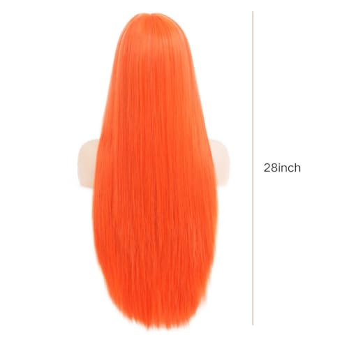 Siudus Orange Long Straight Wigs for Women with Bangs Heat Resistant Synthetic Wig Cosplay Halloween Daily Party Hair Wigs