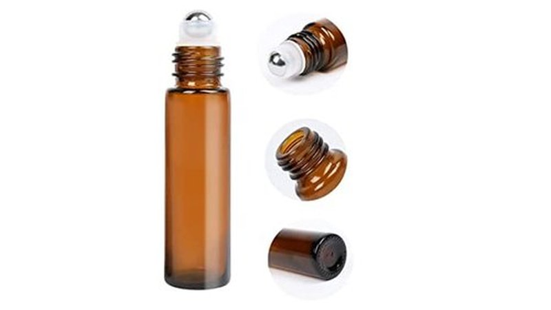 HINNASWA Essential Oil Roller Bottles, Empty Refillable Roll on Glass Bottles, Leak proof Glass Bottle, Stainless Steel Balls for Essential Oil 6 Packs (Amber, Blue, White)