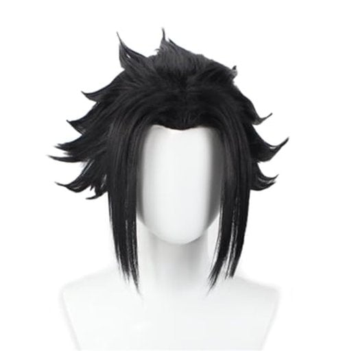 NiceLisa Black Short Fluffy Men's Role Sasuke Uchiha Cosplay Costume Wig with Widow's peak Bangs (not styled)