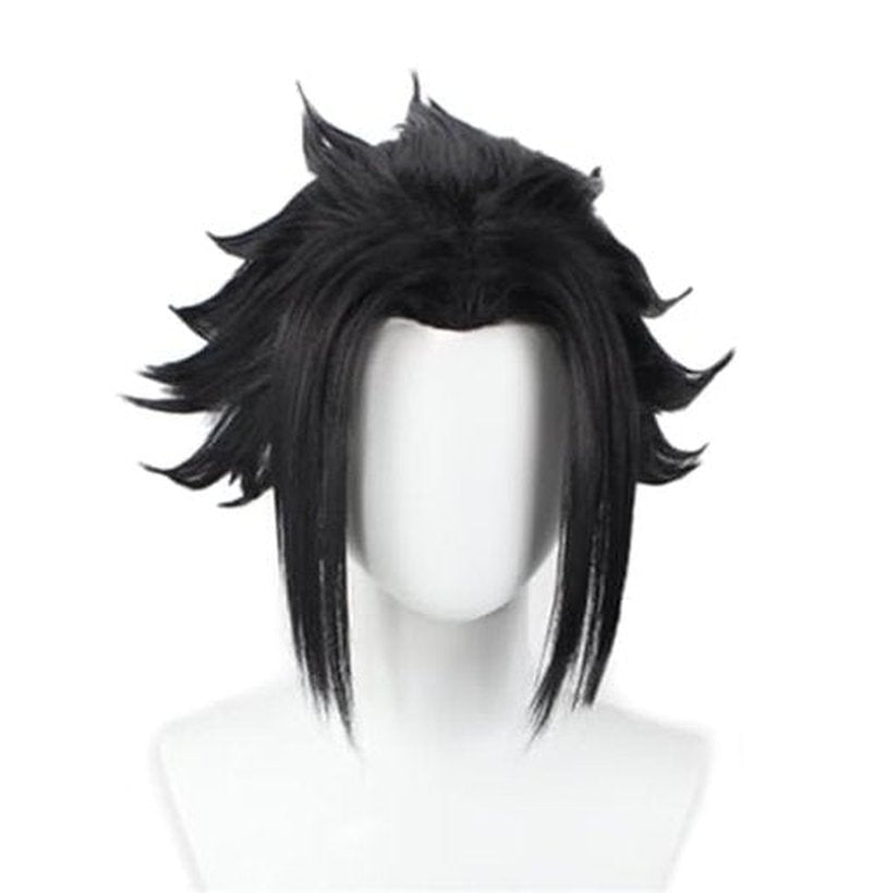 NiceLisa Black Short Fluffy Men's Role Sasuke Uchiha Cosplay Costume Wig with Widow's peak Bangs (not styled)
