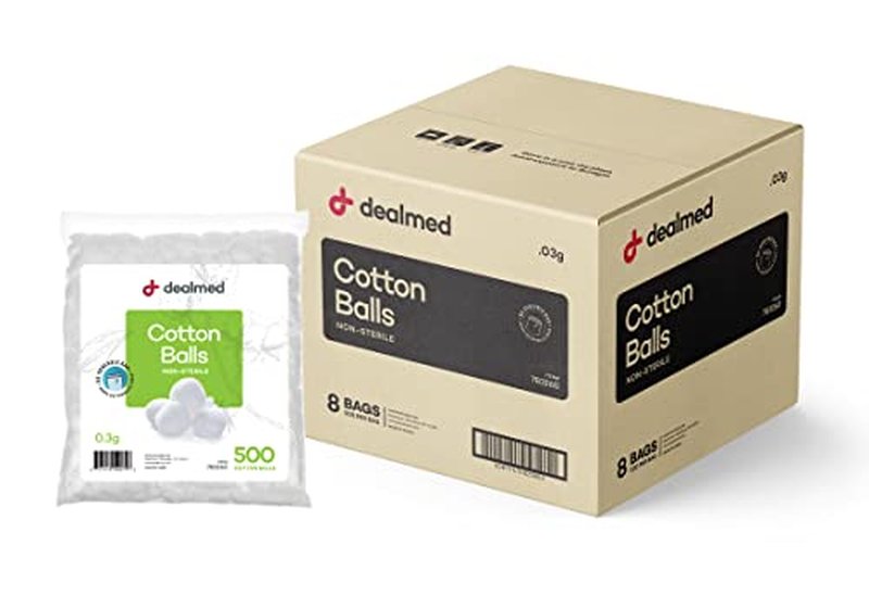 Dealmed Cotton Balls for Face, Makeup & Nail Polish Remover, Medical Uses, & DIY Crafts | Non-Sterile Bulk Pack | Resealable Zip-Locked Bag | 100% Pure Cotton - Soft, Absorbent, Gentle (4,000/Case)