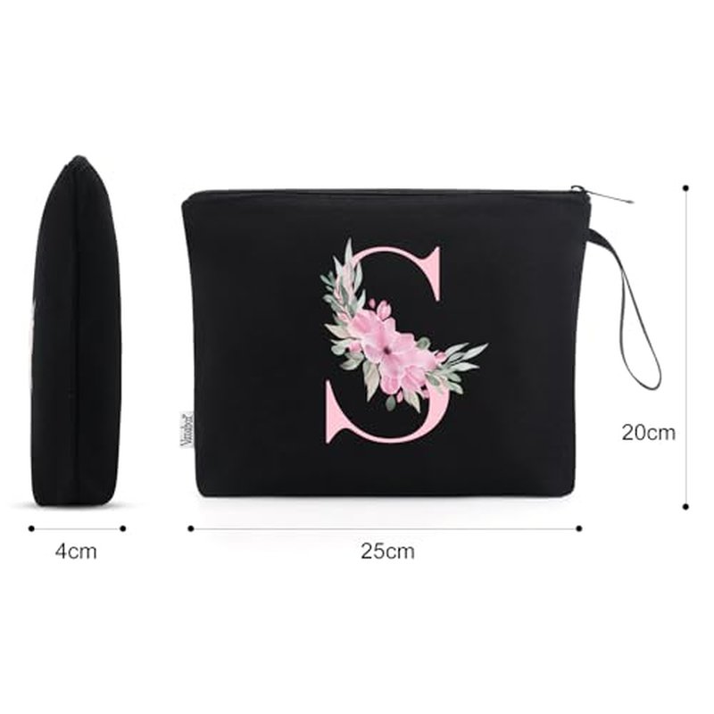 Vavabox A-Z Personalized Makeup Bag,Birthday Gifts for Women Mom,Gifts for Best Friend,Bride Bridesmaid Cosmetic bag (N, Pink)