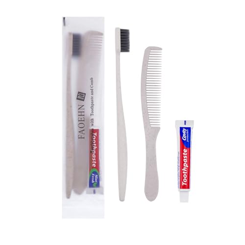FAOEHN 10 Pack Apricot Disposable Toothbrushes with Toothpaste and Comb Set,10g Toothpaste,7inch Hair Comb,Individually Wrapped Disposable Travel Size Toothbrushes in Bulk for Homeless,Airbnb,Hotel