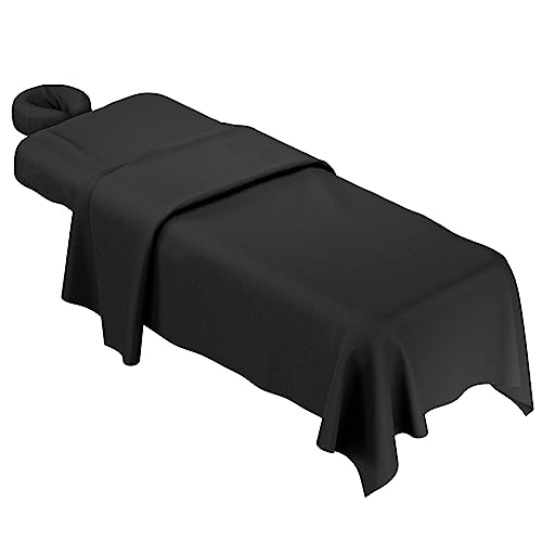 CLORIS Universal 3-Piece Massage Table Sheet Set Premium Soft Microfiber Includes Massage Table Cover, Fitted Sheet and Face Rest Cover - Black