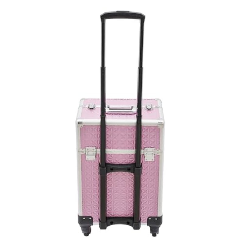 Blisiour Rolling Makeup Train Case with Storage Sliding Drawer and Removable Divider, Lockable Cosmetic Travel Trolley Case with Wheels Salon Barber Travel Cart Trunk for Nail Tech Hairstylist (Pink)