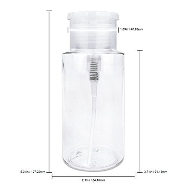 7oz Clear Push Down Pump Dispenser Empty Refillerble Bottle with Flip Top Cap - for Nail Polish, Travel, Cosmetics Packaging