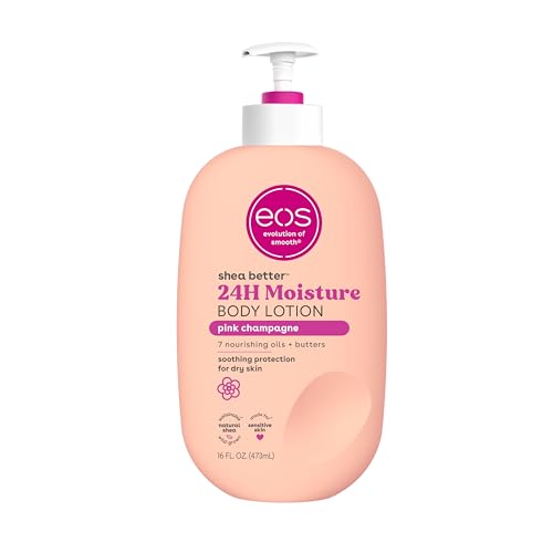 eos Shea Better Body Lotion- Pink Champagne, 24-Hour Moisture Skin Care, Lightweight & Non-Greasy, Made with Natural Shea, Vegan, 16 fl oz