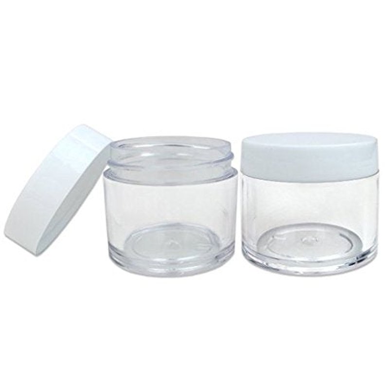 Beauticom 30g/30ml (1 fl. oz.) Double Wall Clear Plastic Leak Proof Jars with Flat Top Lids for Creams, Lotions, Make Up, Powders, Glitters, and more... (Color: White Lid, Pieces: 24)