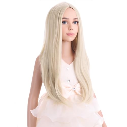 PATTNIUM Kids Blonde Wig Long Straight Wig Girls Wig Blonde Child Wig Heat Resistant Synthetic Wig with Wig Cap (Blonde)