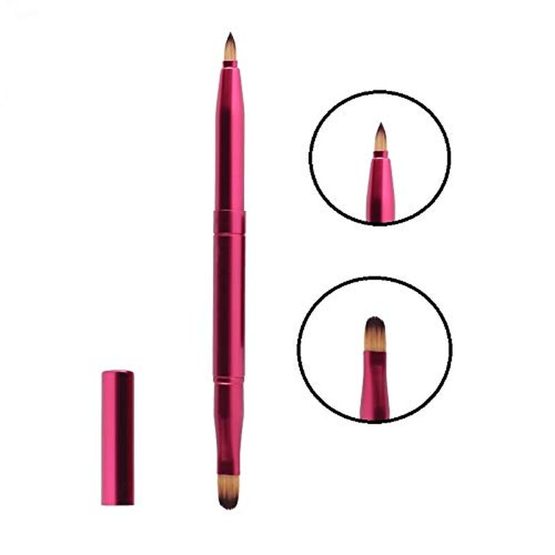 Exquisite Professional Lip Brush Applicators-Retractable Lipstick Brushes- Lipstick Gloss Makeup Brush Tool For Women and Girls (Two-Head-Rose Red)