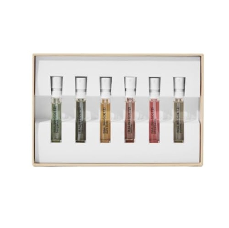 Malin + Goetz Holiday Edition Fragrance Discovery Kit, Set of 6, 2 ml Bottles – Bergamot, Cannabis, Dark Rum, Leather, Strawberry & Vetiver – Travel Perfume Set, Perfume Sampler for Men & Women
