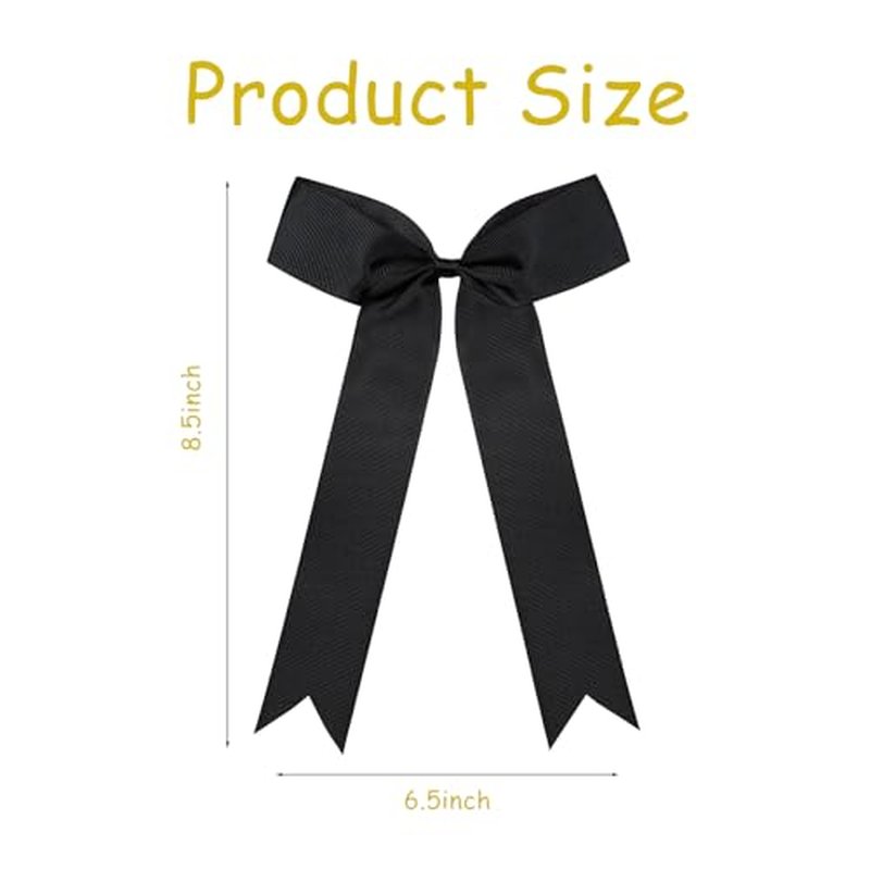 chiduerm 40Pcs Long Tail Skinny Cheer Bows Elastic Bands Handmade Grosgrain Ribbon Bows Collegiate Ponytail Holder for Girls Cheerleaders College Sports (black)