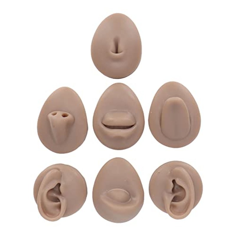 Body Piercing Model 6Pcs Simulation Silicone Body Part Piercing Practice Kit, Ear Eye Nose Mouth Tongue and Belly Button Model for Novice Piercer, Soft Model Body Part Displays Set