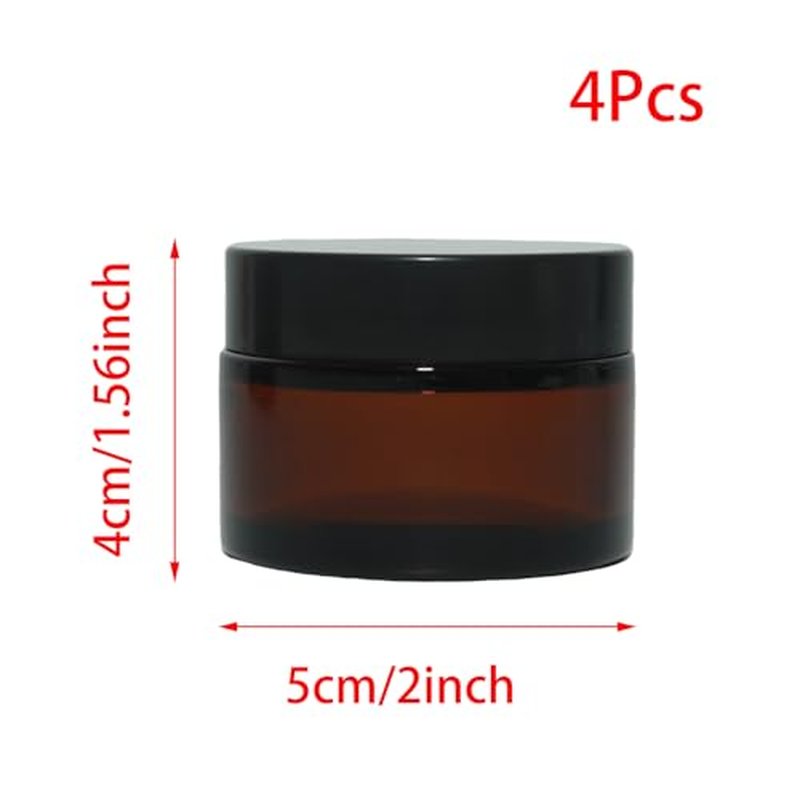 YUYUDEHM 4 Pack 1oz Amber Glass Jars with Lids, 30ml Reusable Empty Round Container for Creams, Lotion, Cosmetic