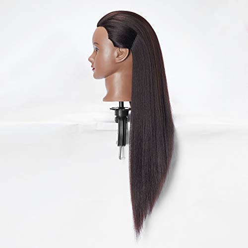 Hairlink 26-28'' Mannequin Head Yaki Synthetic Fiber Hair Styling Training Head Dolls for Cosmetology Manikin Maniquins Practice Head with Stand (6611BY0220)