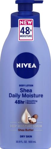 NIVEA Shea Nourish Body Lotion for Dry Skin with Hyaluronic Acid, Shea Butter and Deep Nourishing Serum, 48-Hour Body Moisturizer, 2.5 Fl Oz Bottle, Pack of 6