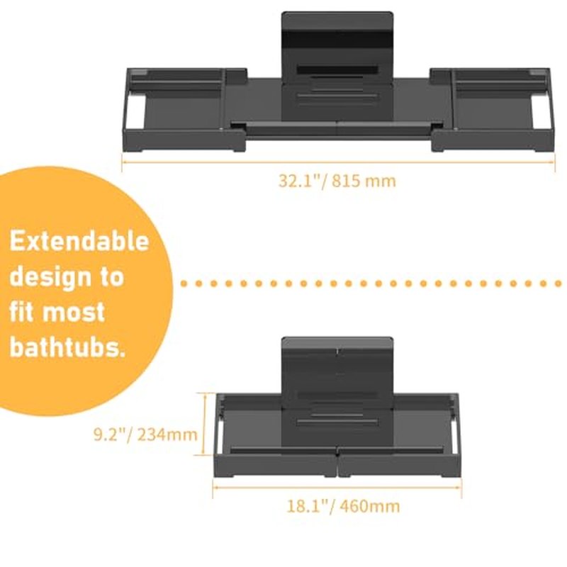 Bathtub Tray Caddy Table for Tub - Rulyyo Tub Tray Bath Caddy Tray for Bathtub, Black 23-42.5 Inch Expandable Over The Tub Bath Tray for Bathtub, Waterproof Bathtub Caddy Tray for Luxury Bath