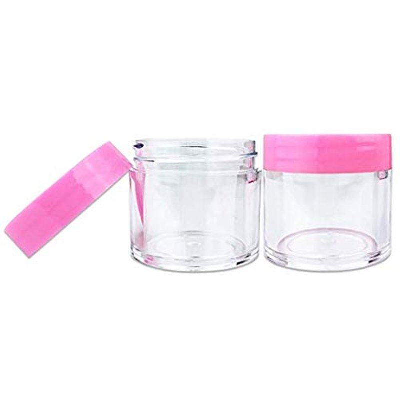 Beauticom 30g/30ml (1 fl. oz.) Double Wall Clear Plastic Leak Proof Jars with Flat Top Lids for Creams, Lotions, Make Up, Powders, Glitters, and more... (Color: Pink, Pieces: 12)