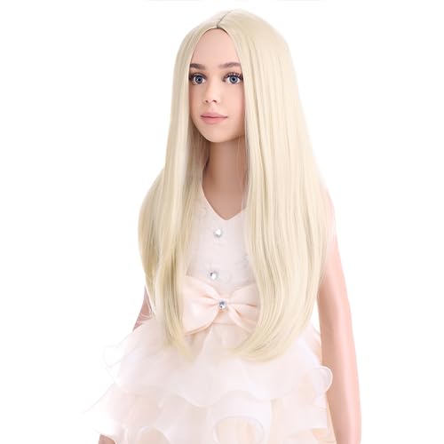 PATTNIUM Kids Blonde Wig Long Straight Wig Girls Wig Blonde Child Wig Heat Resistant Synthetic Wig with Wig Cap (Blonde)