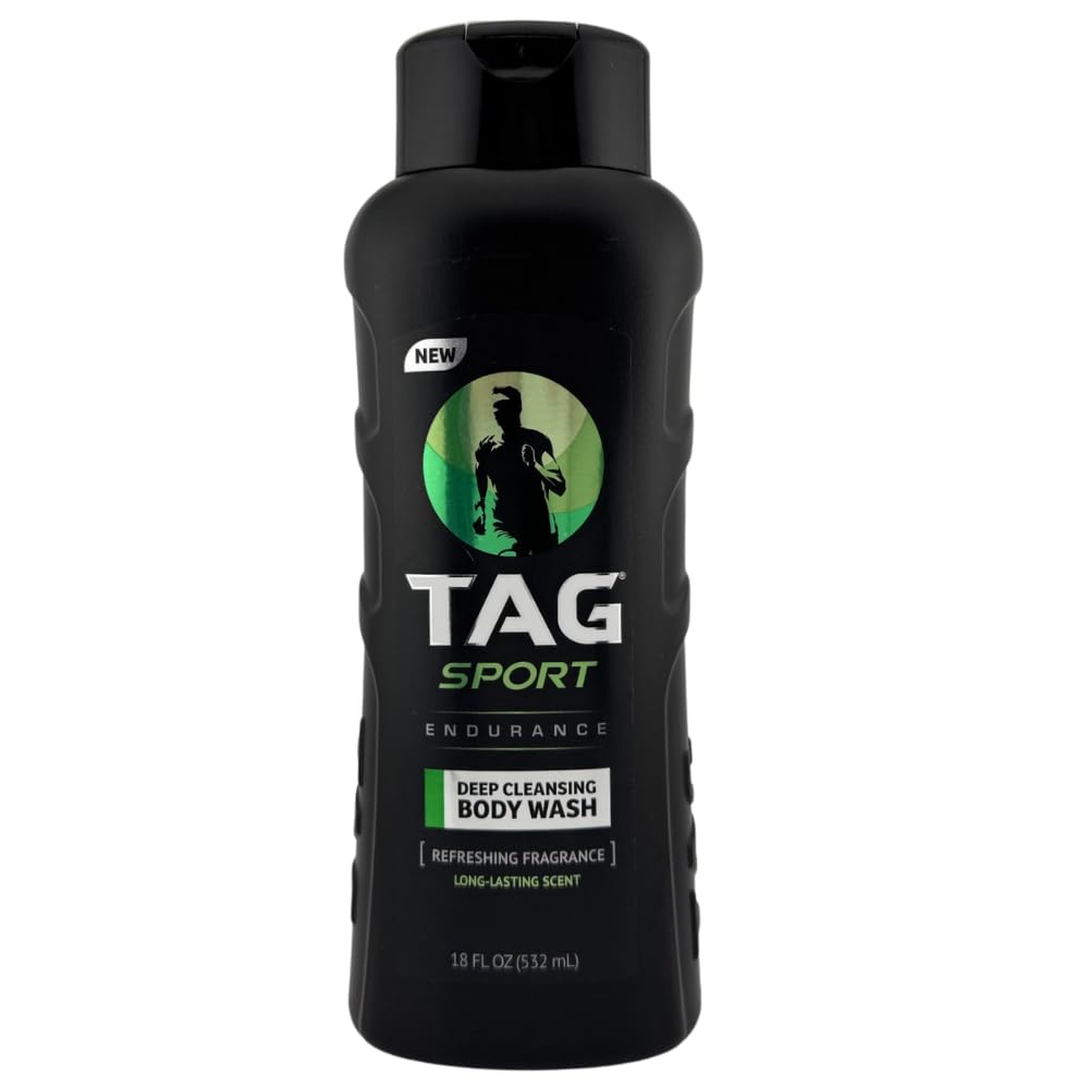 TAG Mens Body Wash, Refreshing Shower Gel, with Deep Cleansing, Long Lasting Fearless Scent, Revitalizing Body Wash Formula for Active Men; 3-Pack (18 Fl Oz Each) (Endurance)