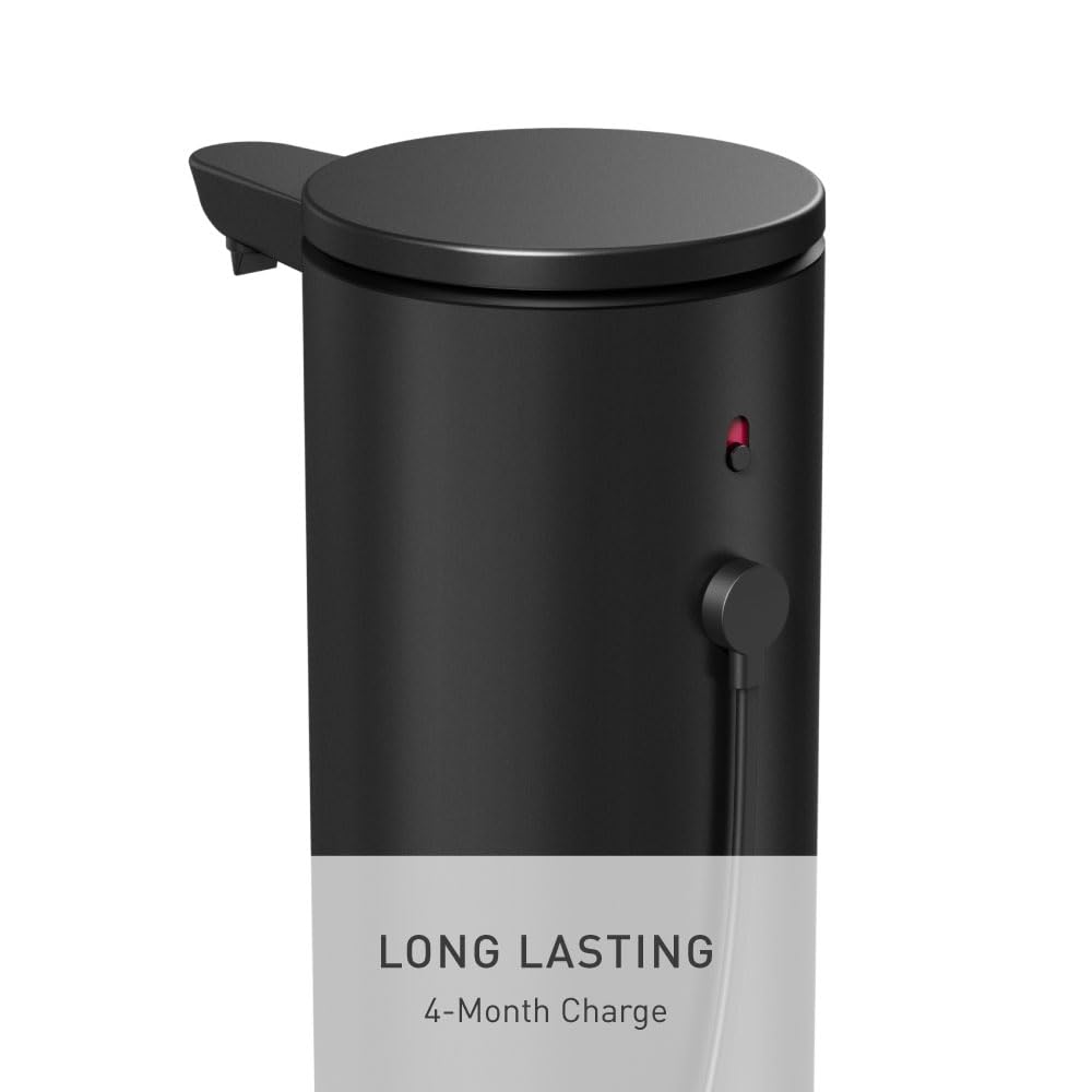 simplehuman Liquid Sensor Pump, 9 oz Automatic Soap Dispenser for Kitchen and Bathroom, Touchless Motion Sensor, Variable Dispense, Rechargeable, No-Drip Spout, High-Grade Matte Black Steel