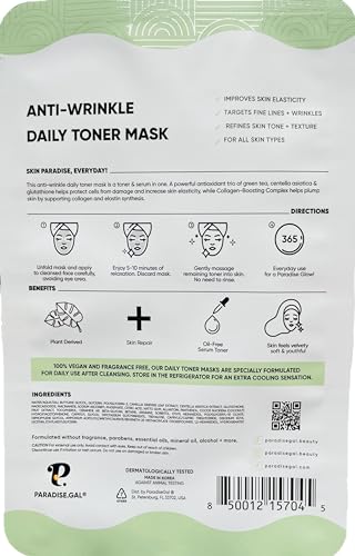ParadiseGal Anti-Wrinkle Face Masks (10-Pack) Korean Skincare Infused with Collagen, Green Tea, Glutathione, Niacinamide & Ceramide - Hydrating Solution for Smooth, Youthful Skin