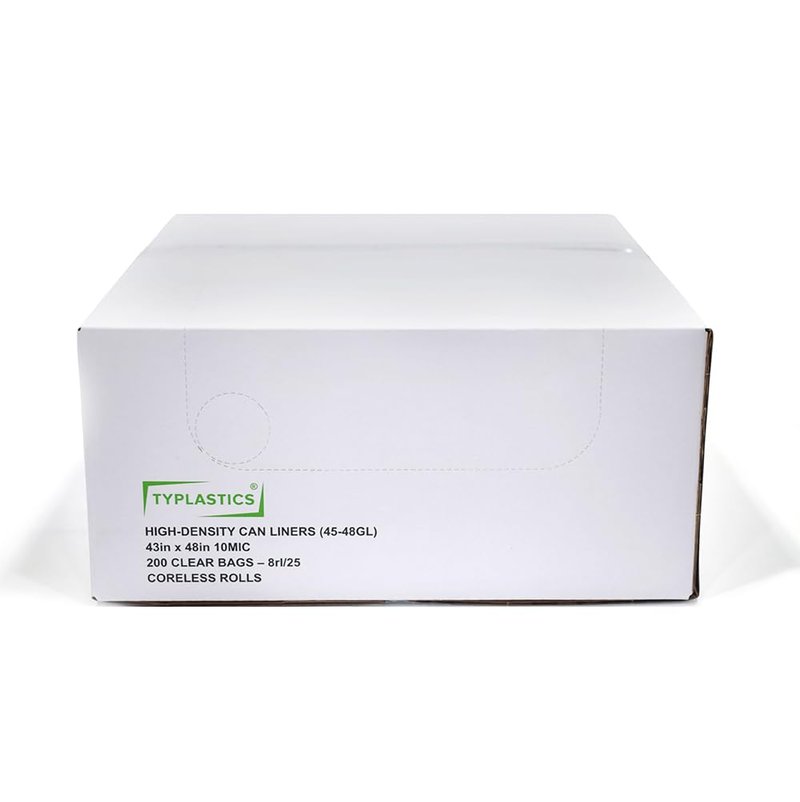 TYPLASTICS 45-48 Gallon Clear Trash Can Liners - 43" x 48" - High Density Garbage Bags - 200 Pack - Multipurpose for Office, Yard, Recycling, Industrial and Commercial