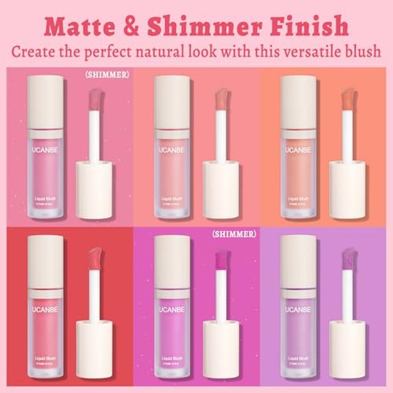 UCANBE Liquid Shimmer Blush Makeup for Cheeks, Highly Pigmented, Long Lasting, Anti-scratch, Natural-Looking, Daily Use Makeup Blush Suitable for Women Girls(01 Pink)