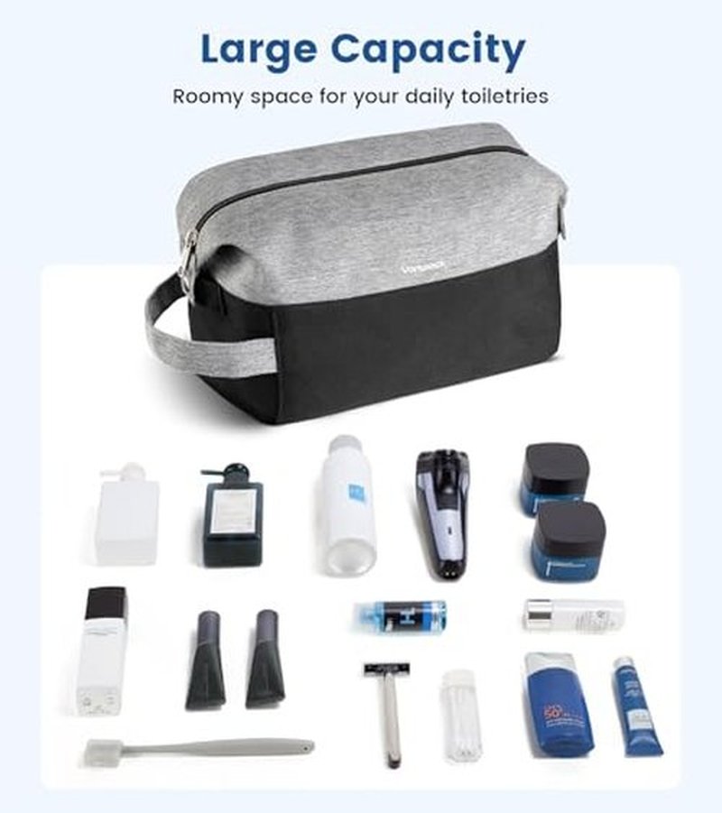 Vorspack Travel Toiletry Bag for Men - Large Mens Toiletry Travel Bag Water Resistant Dopp Kit Shaving Bag for Skincare Toiletries Bathroom Gifts - Black