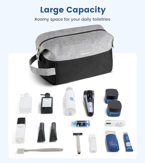 Vorspack Travel Toiletry Bag for Men - Large Mens Toiletry Travel Bag Water Resistant Dopp Kit Shaving Bag for Skincare Toiletries Bathroom Gifts - Black