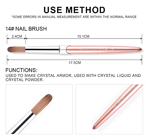KADS 100% Kolinsky Sable Acrylic Brush Nail Brush for Acrylic Application Round Head Crimped Nail Art Brush Manicure Tool (14#)