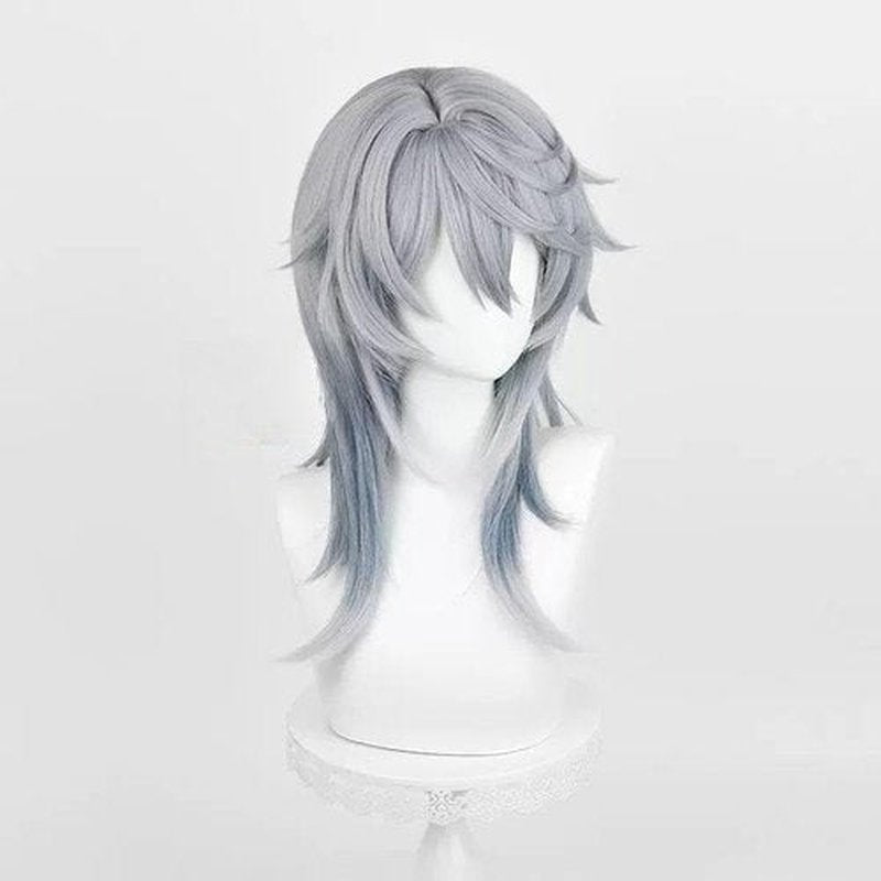 Gorgewg for Sunday Star Rail Cosplay Wig HSR Medium Grey Blue Side Part Layered Roleplay Costume Wigs Synthetic Hair for Women