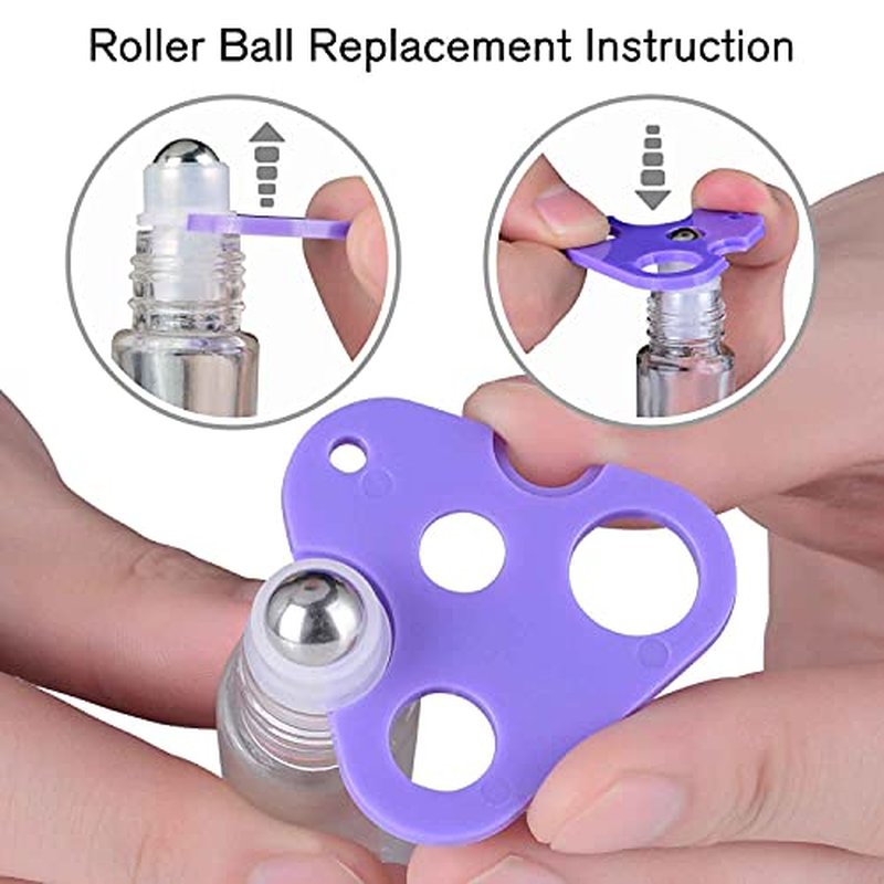 PrettyCare Essential oil Roller Bottles for Oils 10ml Glass Clear Perfume Bottles Empty with Extra Roller Balls, Opener, Funnel, Pipette, Labels, 4pack Roll on Bottles