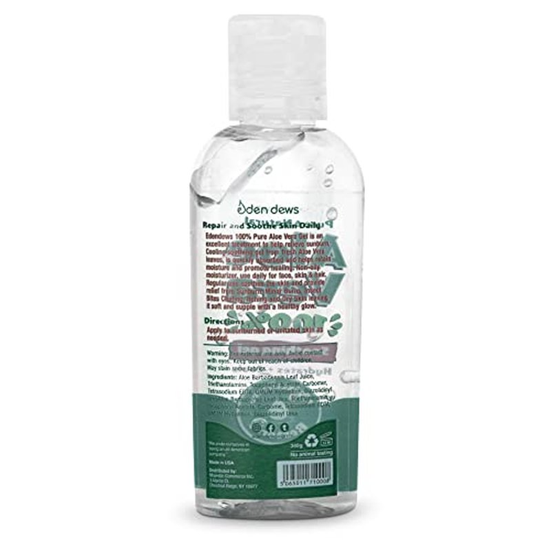 Eden Dews Organic Aloe Vera Gel 100% Pure & Natural Gel, Moisturizing, Face Skin & Hair Care, Sun Burn Relief, Hydrate + Soothe Dry Skin, Acne, Razor Bumps, Made in USA, Travel Size, (1, (2 Oz))