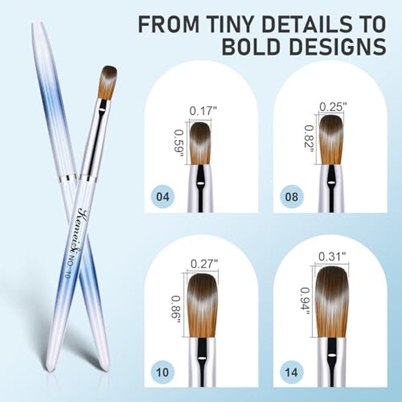 KEMEISI 4PCS Acrylic Nail Brush Set, Size 04/08/10/14 Kolinsky Nail Art Brushes for Acrylic Application, Sturdy Handle Oval Shaped Acrylic Powder Nail Design Tools for Professional Manicure DIY Home