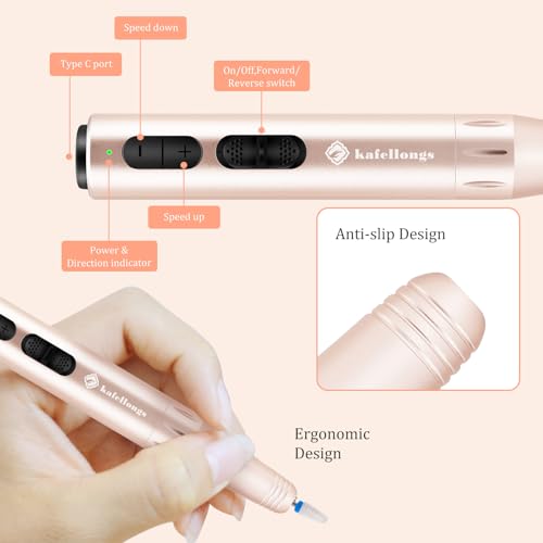 Cordless Electric Nail Drill Electric Nail File and buffers Gel Nail Polish Women Professional Manicure Machine, Acrylic Nail kit Gel dip Powder Nail kit Nail Tips Gold